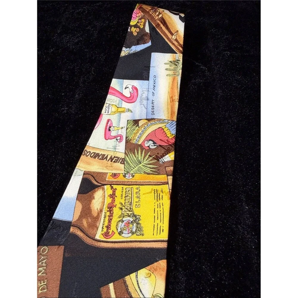 Vintage 1993 Nicole Miller Cinco de Mayo Corona Pacifico Silk Novelty Tie